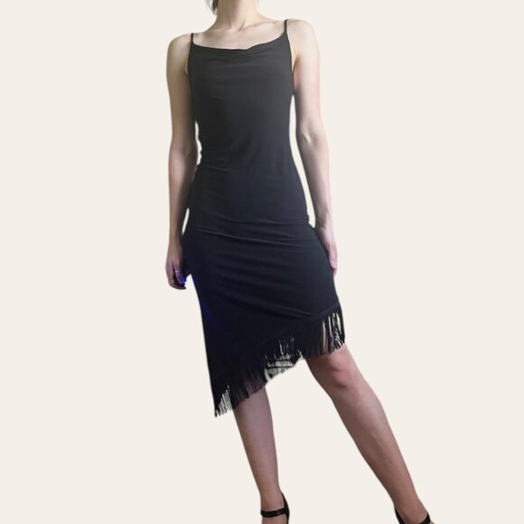 90s vintage asymmetric fringe midi semi-formal cocktail dress - Picture 6 of 7